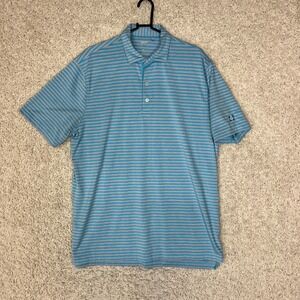 Johnnie O Golf Polo Shirt Mens Size Large Blue Gray Striped Performance Preppy